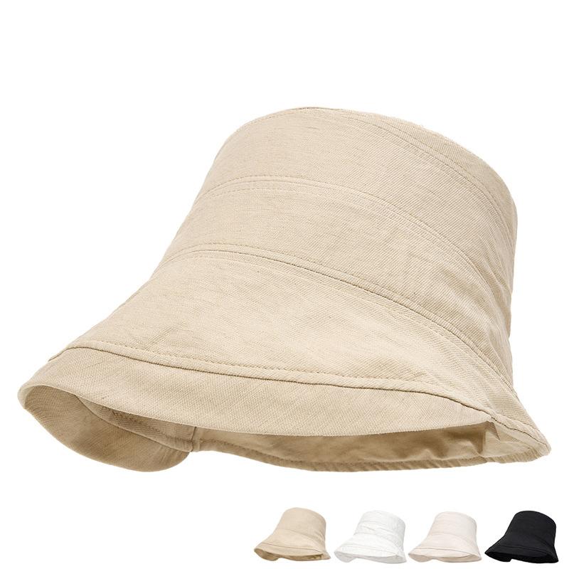 Sombrero de Pescador de Algodón y Lino para Mujer, Verano, Exterior, Protección Solar, Transpirable, Sombrilla, Sombrero de Pescador, Sombrero de Sol