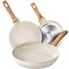MICHELANGELO 3pcs Nonstick Cookware Sets White Granite Induction Cookware 8/9.5/11 Inch Frying Pan  Non-toxic Healthy Pan