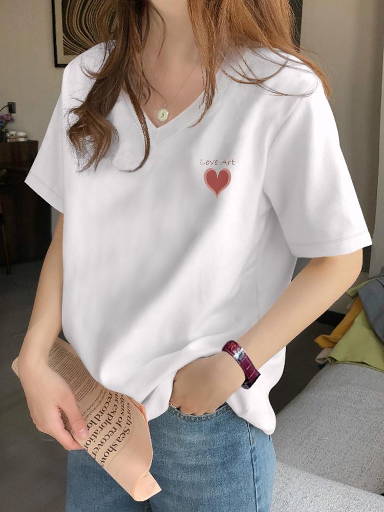 

V-Neck Short Sleeve T-Shirt Women s Summer 2025 Women s Solid Color Women s Half Sleeve Top Apricot Cotton T-Shirt Small Man XXXL