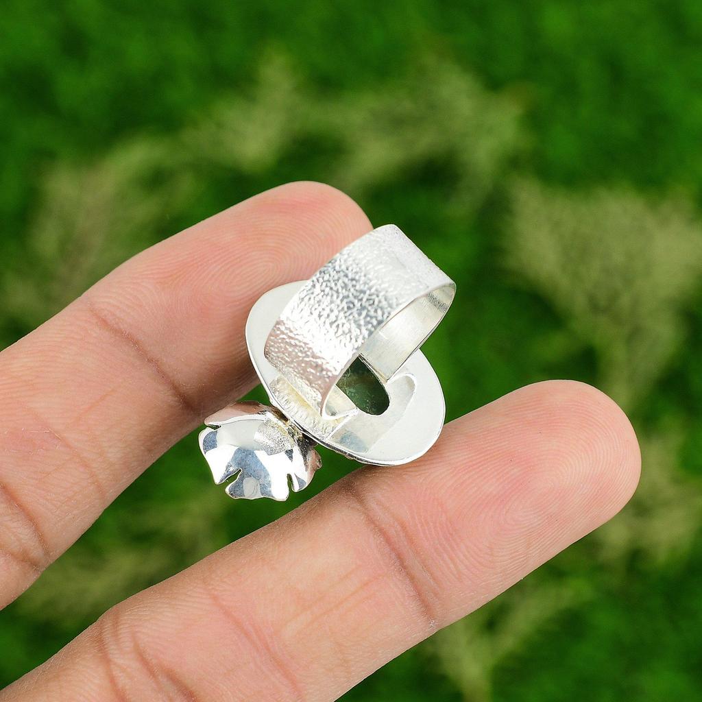 Natural Chrysoprase Gemstone Promise Flower Ring Size 7 925 Silver For Women