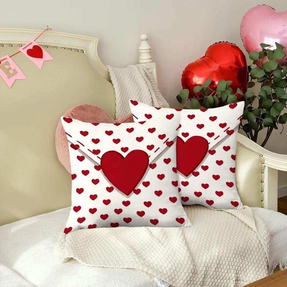 Fashion Red Heart Valentine's Day Pillowcase Polyester Soft Wedding Pillow Cover Simple Cushion Covers For Sofa Decoration