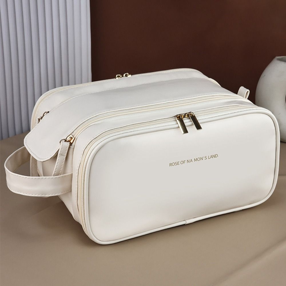 Double Zipper Makeup Bag Luxurious Travel Cosmetics Bag Portable Leather Wash Bag  Women