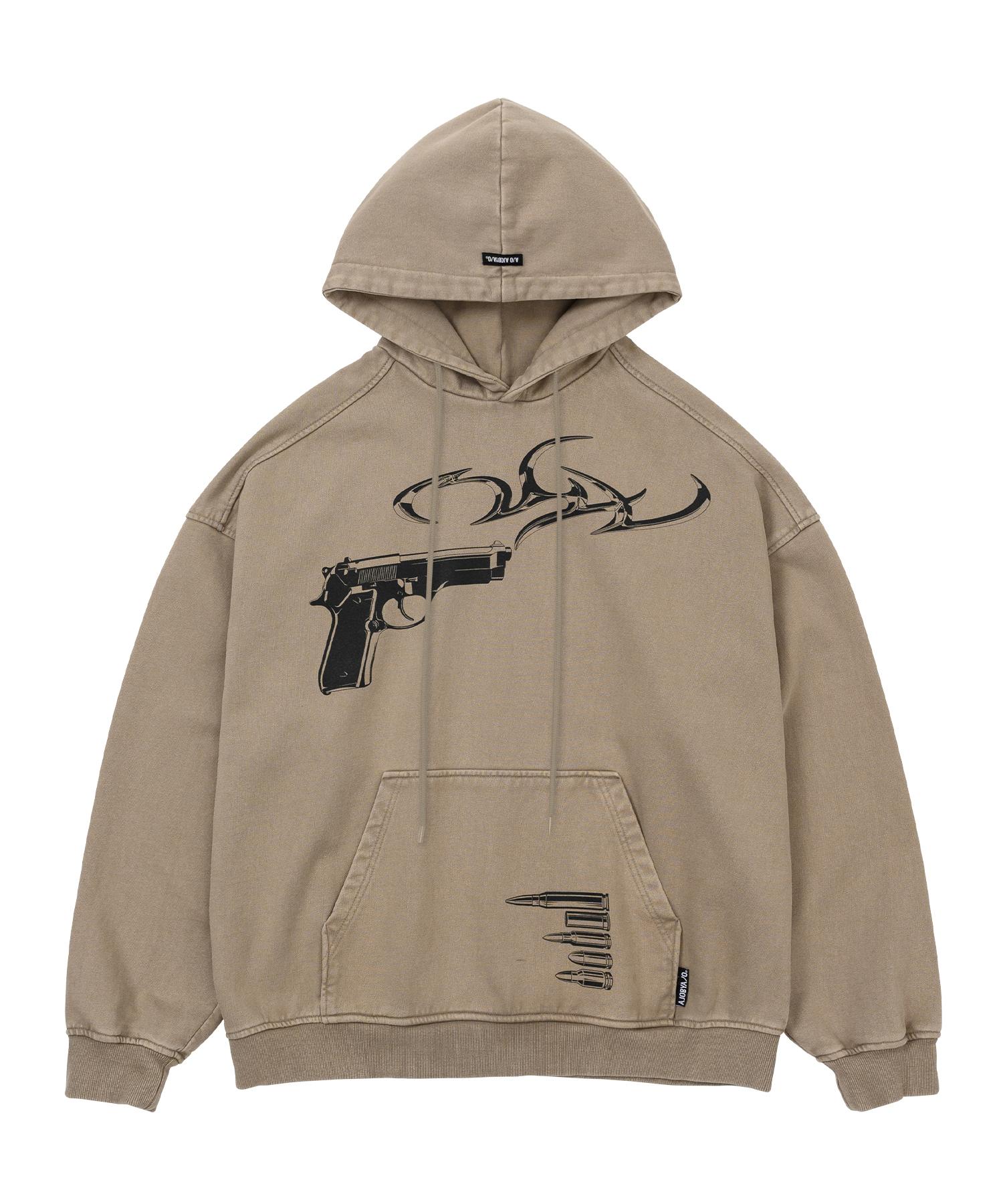 Azo By Azo Gun Shot Washed Hoodie [Beige] Reference/Relaxed (L)