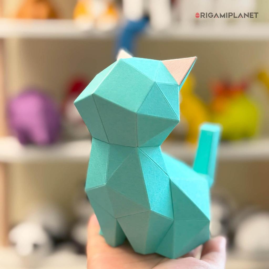 ORIGAMIPLANET 3D Origami Craft Kit Moonlit Cat Paper Home Paper 3D Paper Handmade Home DIY Craft Set for Gift for Adults and Kids Ages - Kitten,