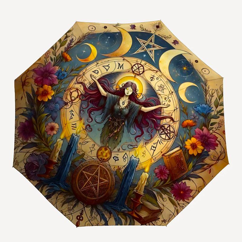 

1pc Wicca Moon Fashionable Automatic Opening/Closing Folding Umbrella with 8 Bones, Windproof Portable, Daily Use35