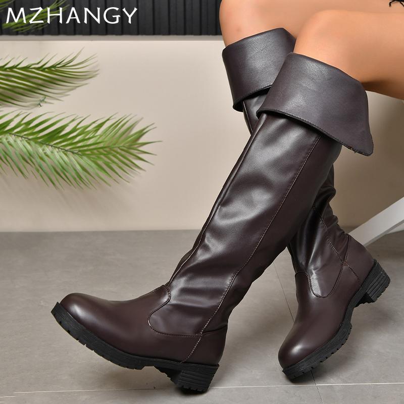 Fashion Platform Women High Boots Mid Heels Designer Fashion Leather Shoes Woman 2024 Trend Winter Casual Goth Chelsea Botas Mujer Shoes