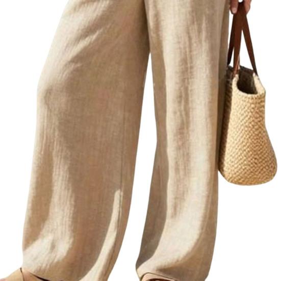 Women Pants Elastic High Waist Wide Leg Loose Fit Trousers Pure Color Summer Spring Casual Beach Vacation Long Pants