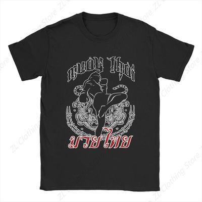 Muay Thai Tiger Jiu-jitsu T-Shirt Men Brazilian Boxing Fighter Vintage 100% Cotton Tees Short Sleeve T Shirts Plus Size Clothing
