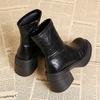 Autumn Winter Fleece Lined Women Ankle Boots Fashion Thick High Heels Dress Shoes Modern Warm Cotton Short Botas Para Mujer