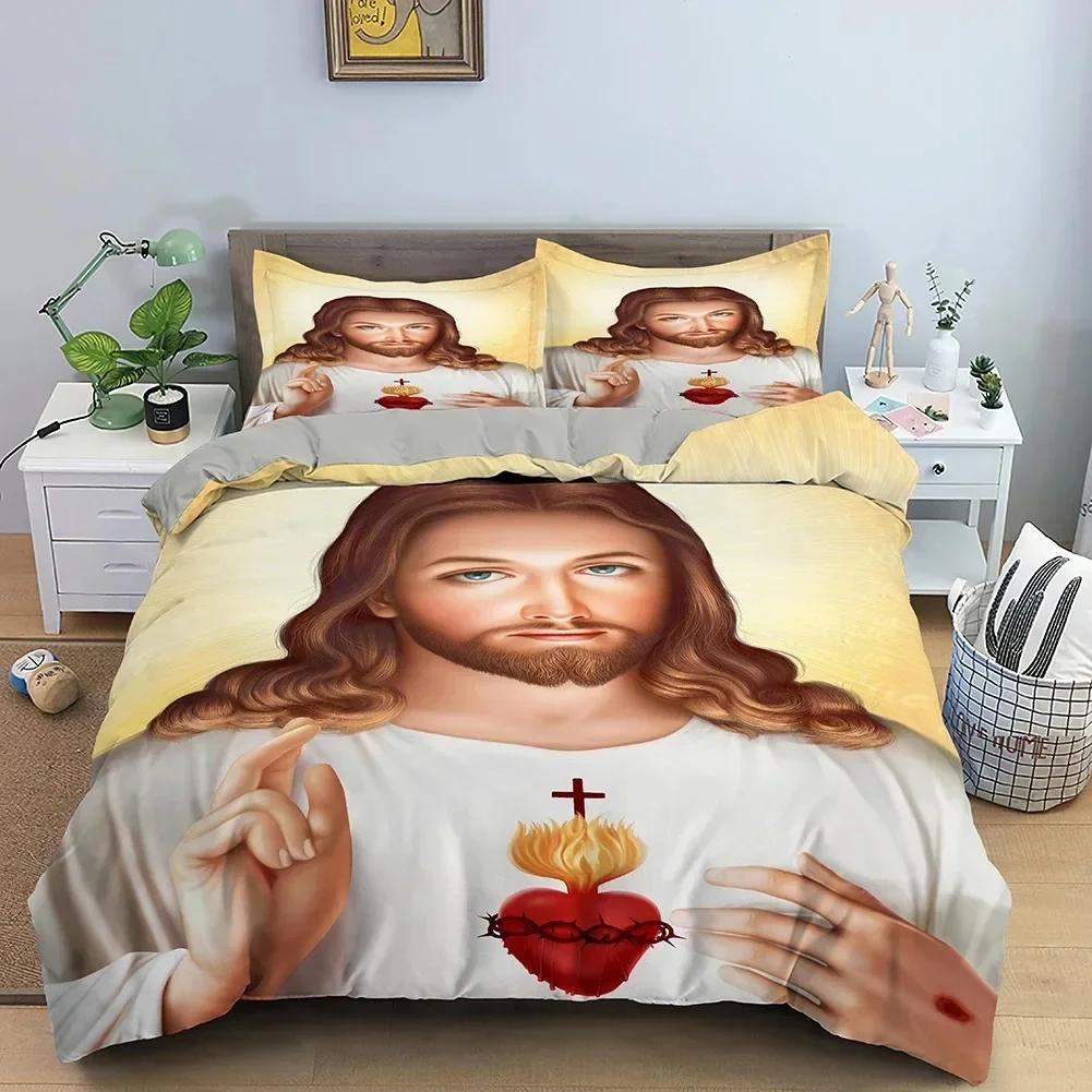 3D Jesus Christ Microfiber Cross Comfortable Duvet Quilt Cover Pillowcase Bedding Set Children Bedroom Decoration Home Textile