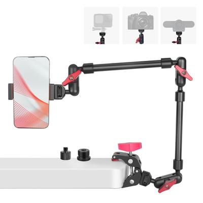 JEBUTU 57cm Adjustable Magic Arm for Overhead Super Camera Phone Desk Microphone Ball Includes Smartphone Holder Screw Arm Stand Compatible with Small