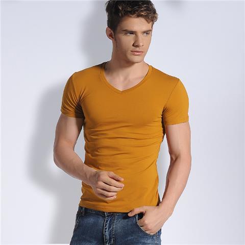 Herren Kurzarm-T-Shirt mit V-Ausschnitt, einfarbiges T-Shirt, eng anliegendes Basisshirt