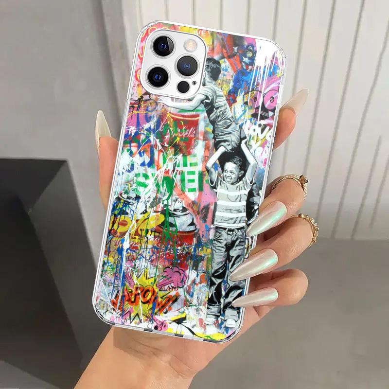 Banksy Graffiti Art Phone Case for Iphone 16 15 14 13 12 Mini 11 Pro Max 16E X XS XR 7 Plus 8 SE 2020 Soft Funda Print Shell