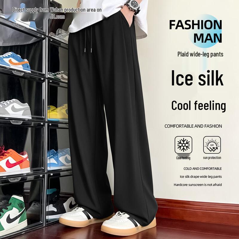 BVVOGUTT Men s Ice Silk Wide-Leg Casual Pants L