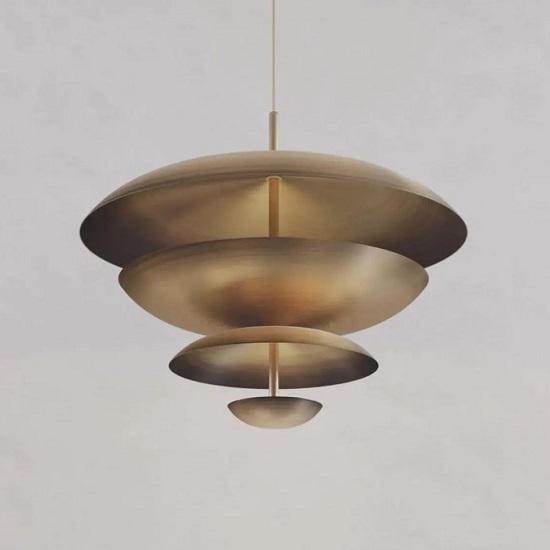 1950's Mid Century 6 Light Celling Raw Brass Flush Mount Fixture Pendant Light Cosmic Pendant Duo Regolith Modern Brass Chandelier