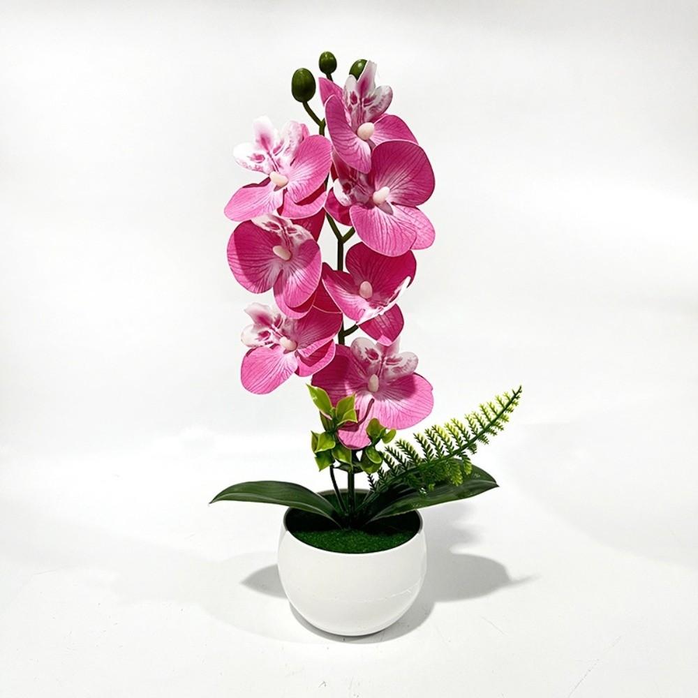 Pink Artificial Orchid Potted Flower with White Pot Artificial Faux Plants Indoor Decoration