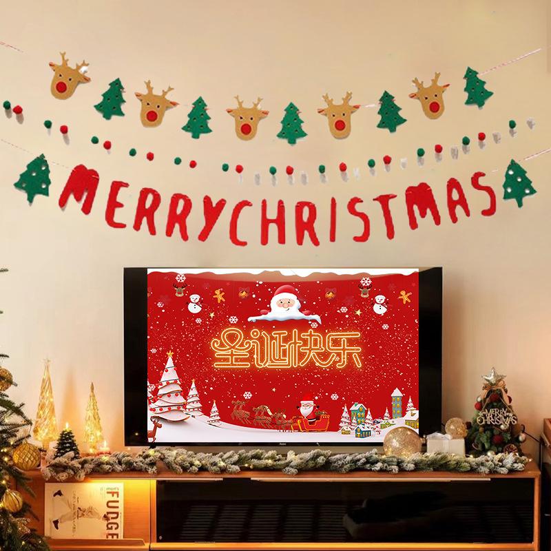 DIY Handmade LED String Light Decorated Merry Christmas Holiday Hanging Home Room Background Pull Flag Banner Christmas Pendant