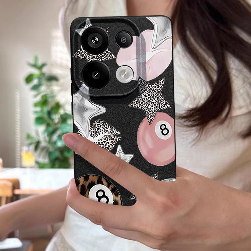 Vintage Leopard Print Stars Billiards Case For Xiaomi Redmi Note 14 13 Pro 5G 4G 12 11 Funda Xiaomi 14T 13T 11T Pro Leather Texture Silicone Cover