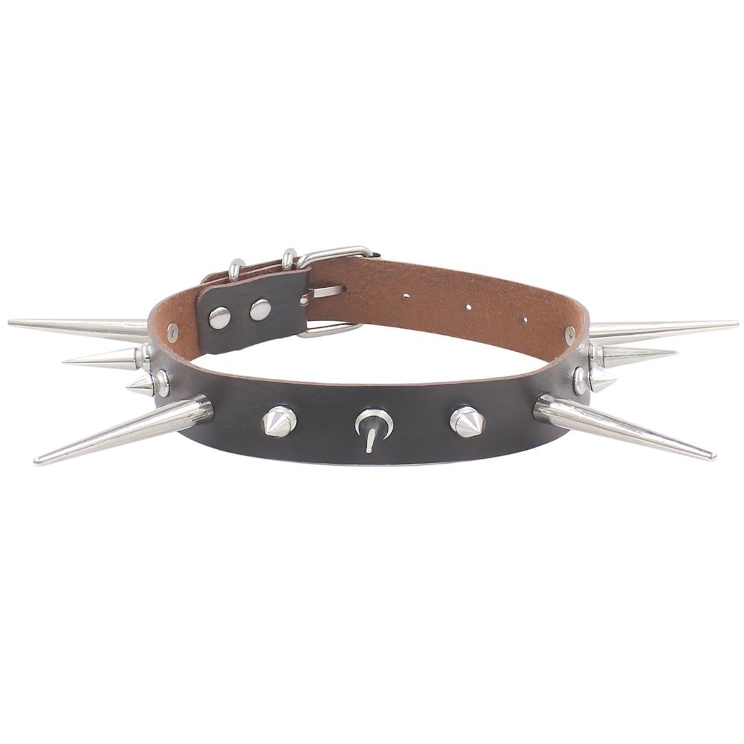 

Eco-friendly PU Leather European and American Fashion Punk Style Gothic Long and Short Rivets Spikes Exaggerated Collar Collar Necklace Necklace