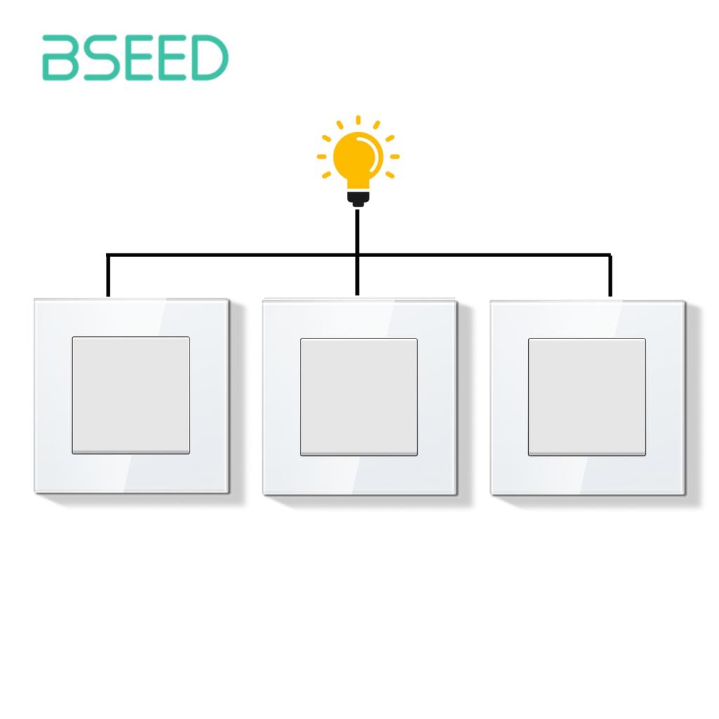 BSEED 1Gang 3Way Mechanical Light Switches For Stairs Hallway Corridor 10A Glass Frame 1/3pieces 86mm*86mm E Series