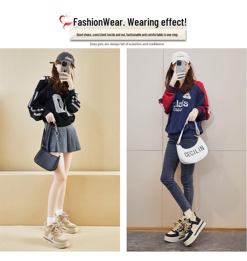 2025 Women's Korean Style Fleece-Lined White Sneakers - Thick-Soled Winter Sports Shoes M019