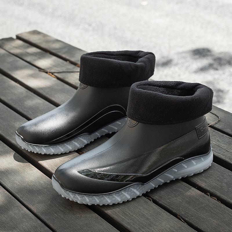 Rain shoes men's short lightweight non-slip waterproof shoes new fashion outdoor water boots thermal short rubber shoes men