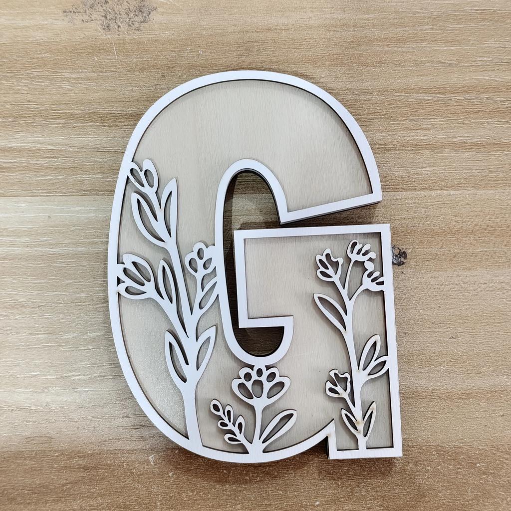 26pcs Wooden Alphabet Letters Wall Decor Set, Engraved Floral Pattern, Home Craft Ornaments, Elegant Display for Living Room