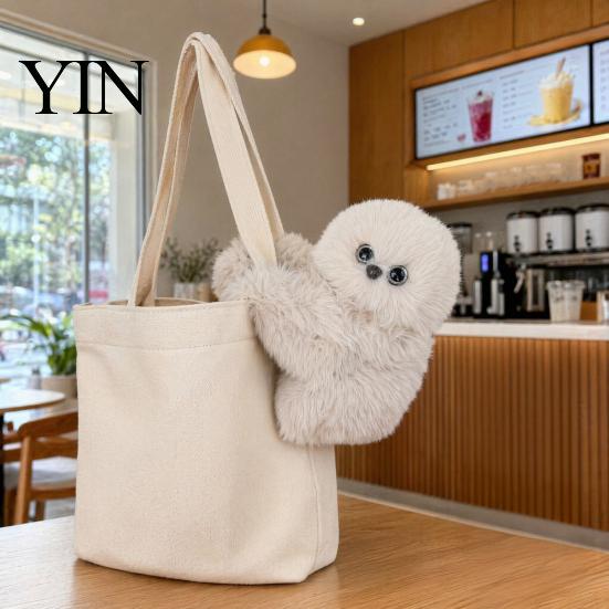 Soft And Comfortable Doll Owl Plush Interactive Toy, Stuffed Animal Bag with Sound, Round Shape Cute Emotional Comfort Plushie for Girls, Kawaii Desk