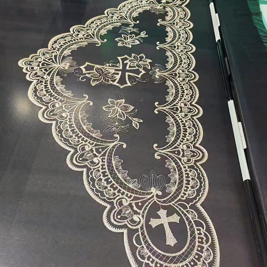 Catholic Church Lace Veil, Cross Lily Embroidered Mantilla Chapel Veil, 130×65cm Women Religious Head Covering Scarf