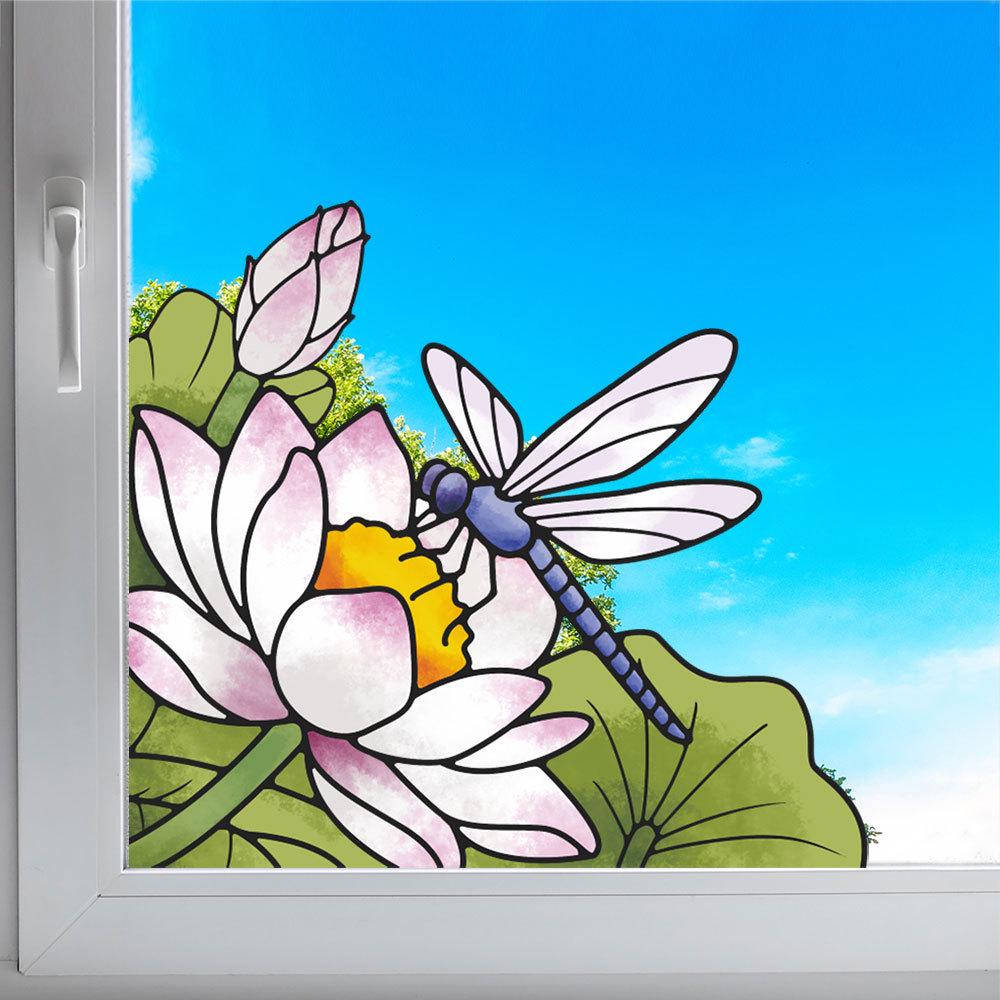 Double-Sided Transparent Floral & Bird Window Corner Sticker