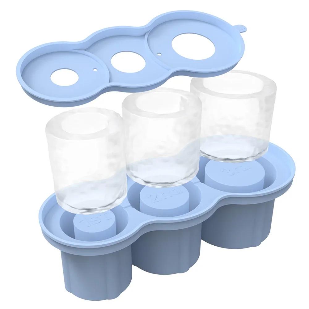 

3 Hole Ice Cube Tray Ice Mold Food Grade for 20 30 40oz Stackable with Lid Easy Release Reusable Silicone Ice Tray Space Saving