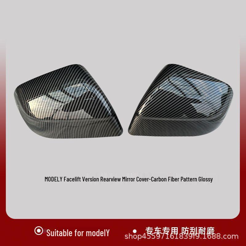 Carbon Fiber Protective Cover for 25-Year-Old Tesla Model Y Rearview Mirror Modification