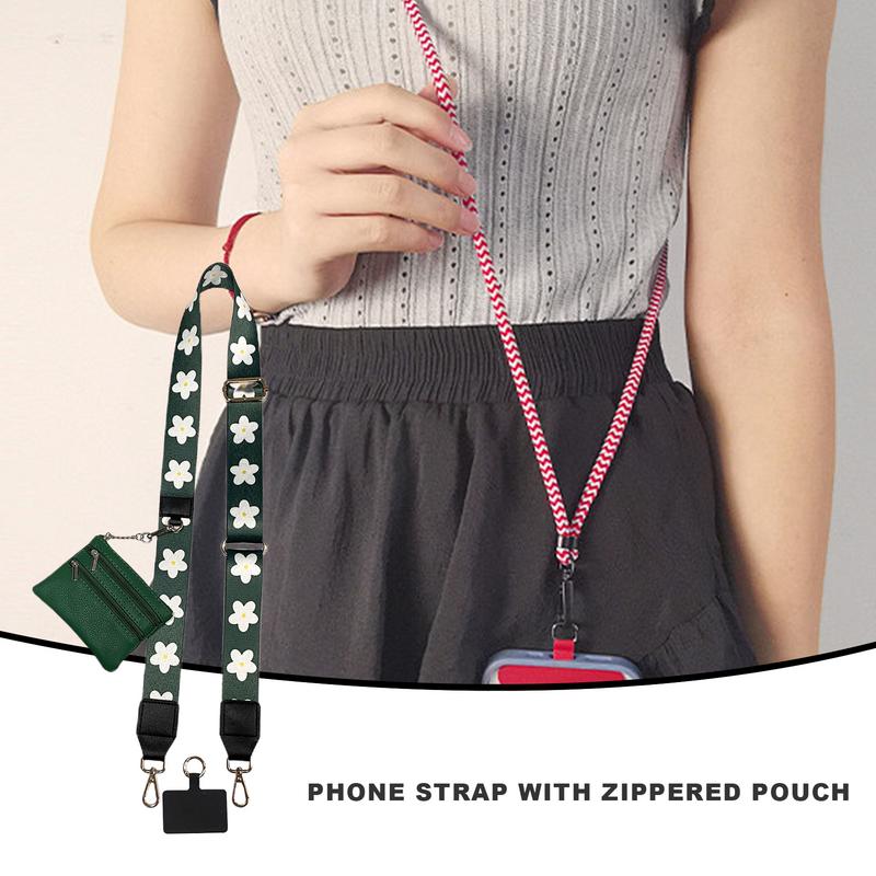 Phone Strap With Zippered Pouch For Women, Adjustable Cellphone Lanyard Crossbody With Wallet ,Clip And Go Strap for Phone