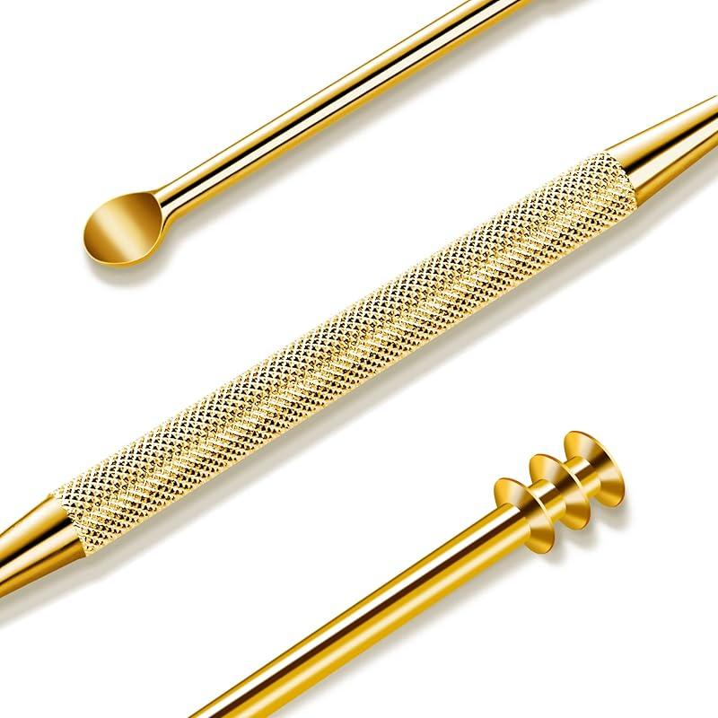 MR.GREEN Ear Wax Removal Ear Cleaner Double End Earwax Remover 360° Cleaning Three Ring Ear Pick Stainless Steel Ear Care Tools (Two Piece Pack)