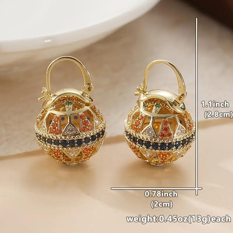 Exquisite  Gold Color Round Inlaid with Multicolored Zircon Dangle Earrings for Women Daily Accessory Gifts