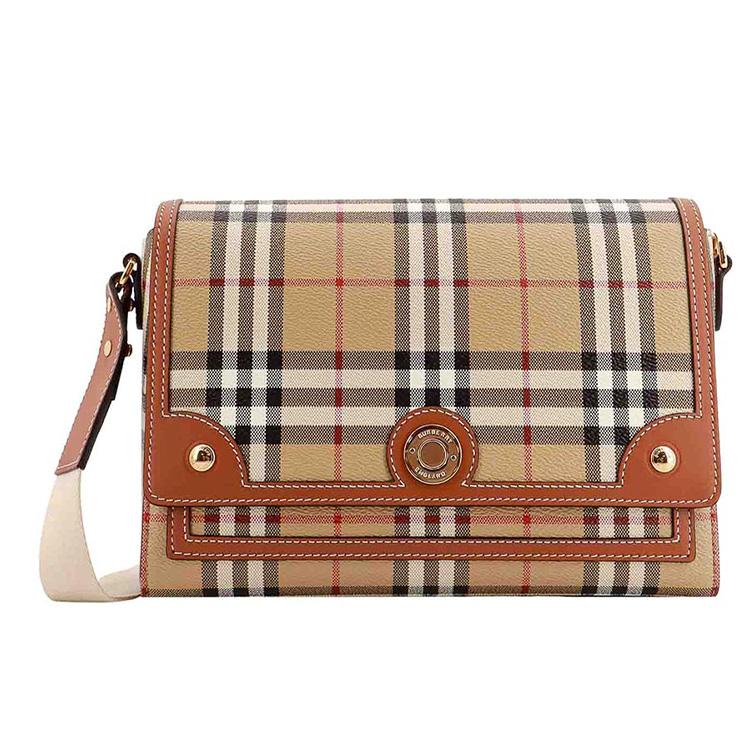 

Burberry Check Pattern Metal Accents Canvas And Calfskin Crossbody Shoulder Bag Women bags Light-Brown 80920671 Basic Set (Bag+Dust Bag)