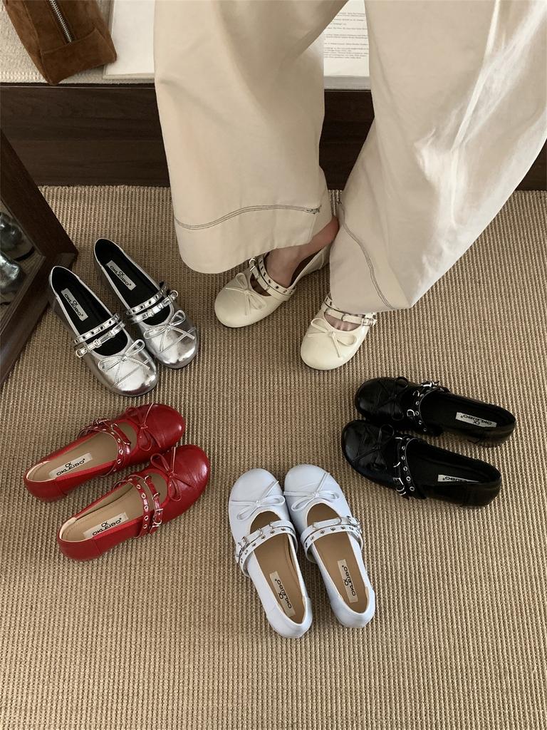 Französische Damen-Pendlerschuhe mit flachem Boden, Einzelne Schuhe, Damenschuhe, 2025 neu, Frühling und Herbst, Schleife, Mary Janes, Abendschuhe