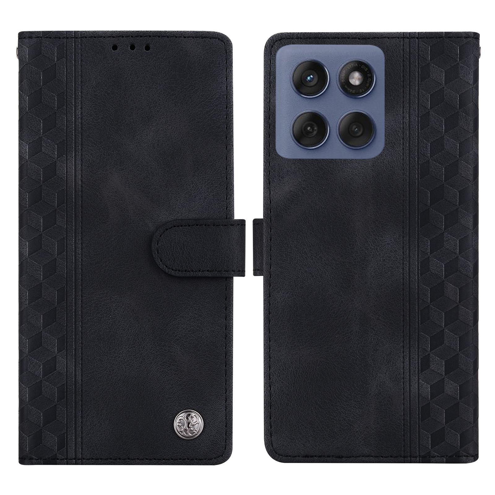 Кожаный чехол для Motorola Edge 60 Pro 5G с тисненым клетчатым узором, кошелек-подставка, откидная крышка для телефона Black