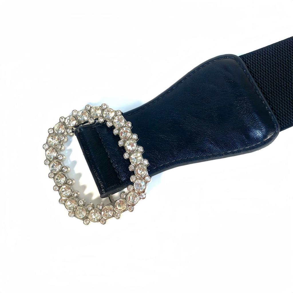 Women Elastic Waist Belt Sequin Glitters Corset Stretchy Band Leopards Belt Elegant Waist Accessory