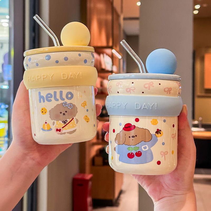 Graduation Gift for Boys and Girls, High-value Mug, Cute Puppy Straw Cup, Children's Practical Souvenir Gift Box