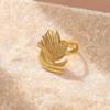 Golden Plated Abstract Feather Open Adjustable Ring for Women Modern Statement Jewelry Gift