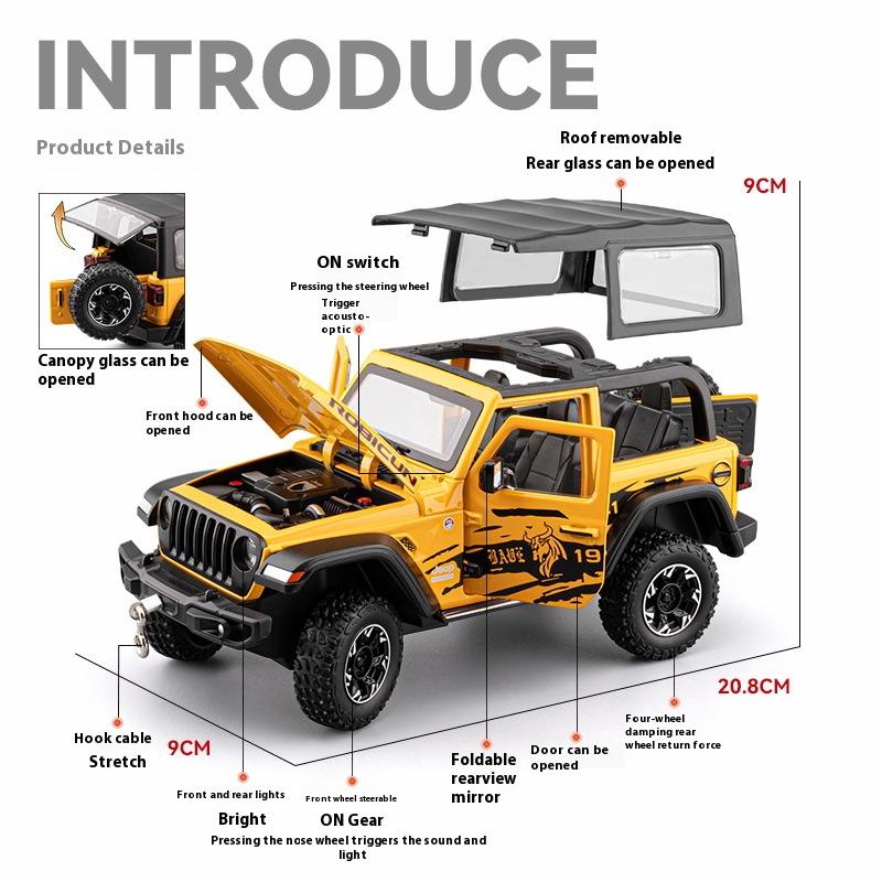 1/24 Jeep Dual-form Alloy Model, Cool Sound and Light, Four-wheel Shock Absorption, Exquisite Desktop Ornaments
