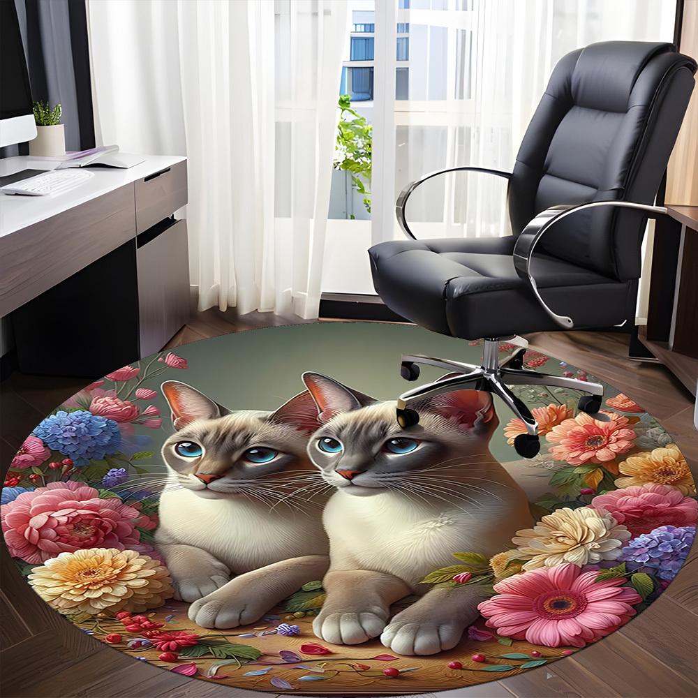 1pc Cats Flowers Office Round Rug, Carpet for Office, Gaming, Lightweight Round Floor Mat yy260205063