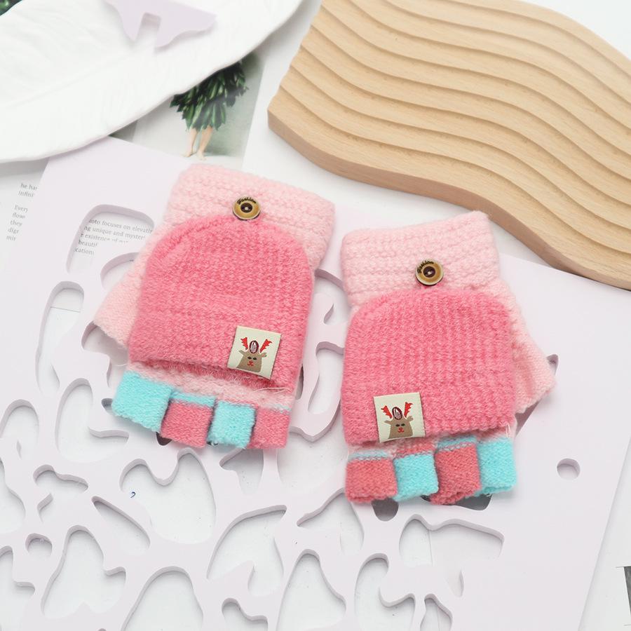 Children's Cute Cartoon Flip-Gloves: Cold-Proof, Half-Finger Winter Writing Warmth for Boys and Girls