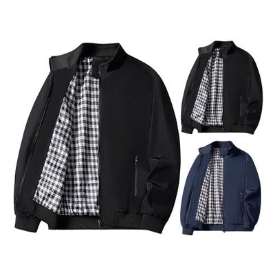 Men Jacket Stand-up Collar Long Sleeve Zipper Placket Jacket Coat Hip-Hop Style Solid
