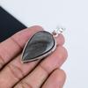 Natürlicher Silberobsidian Edelstein Silberanhänger in 925 Sterling Silber - Handgefertigtes Birnendesign, Alltagsschmuck Geburtstagsgeschenk