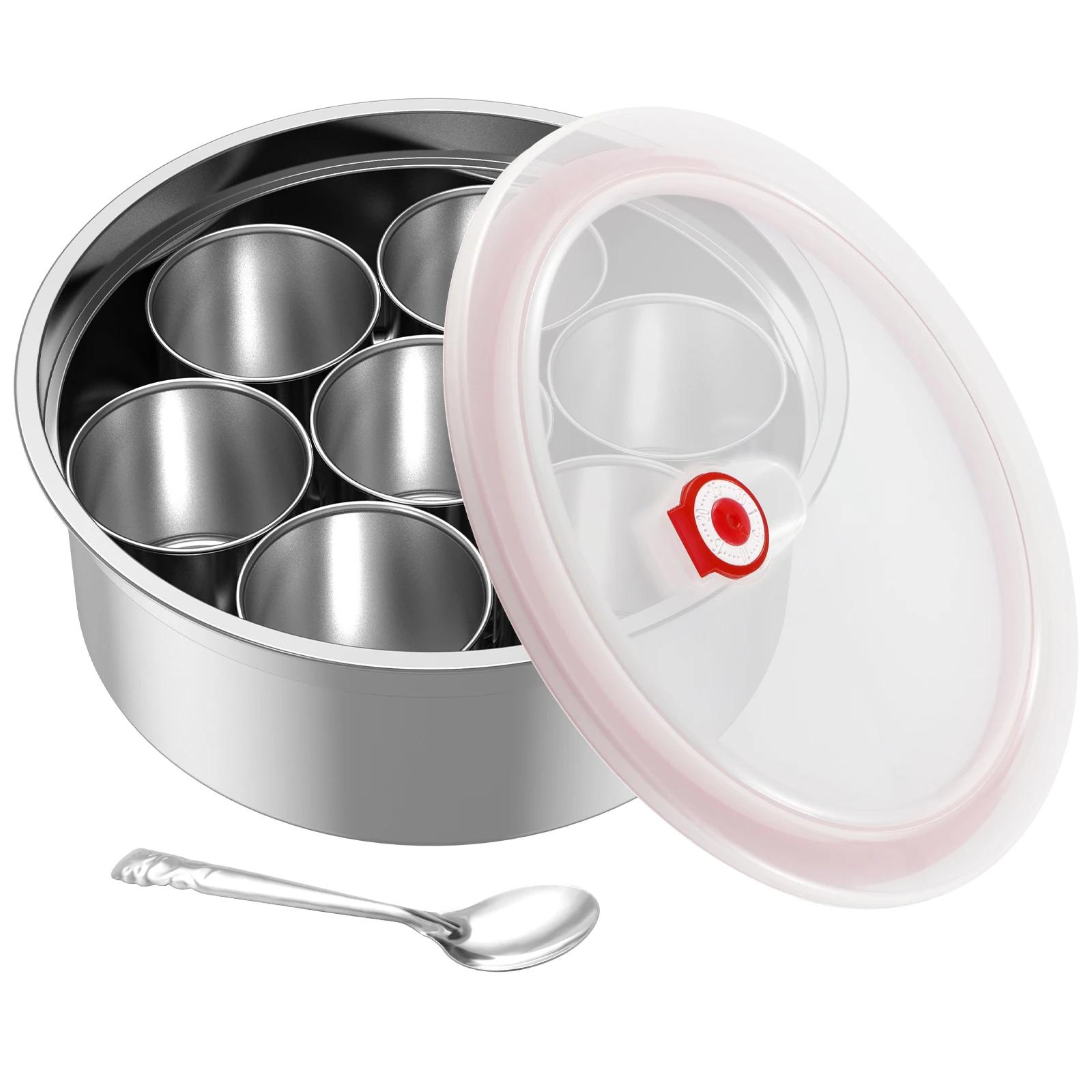 

Масала Дабба Контейнер для специй из нержавеющей стали Контейнеры для специй Масала Дабба с 7 отделениями Индийский контейнер для специй с прозрачной крышкой