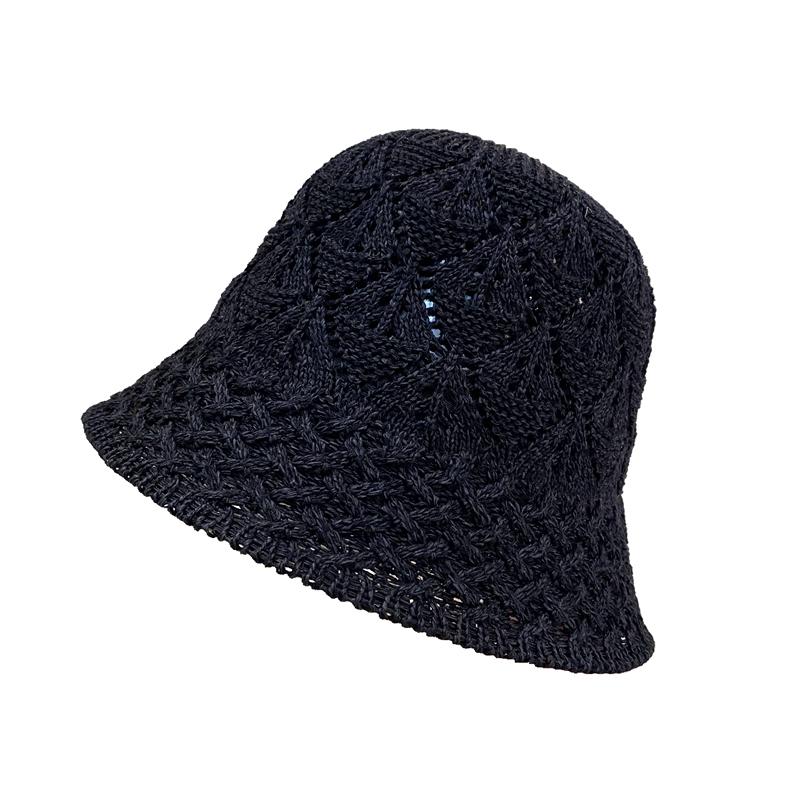 Bucket Hat Women's Spring and Summer Plain and Versatile Fashion Bucket Hat Hollow Face Small Temperament Knitted Basin Hat