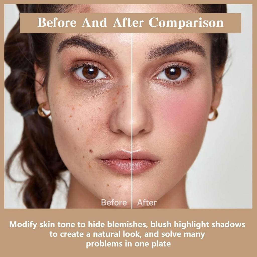 Paleta de Corretivos com 12 Cores e Paleta de Blush com 12 Cores, Maquiagem de Cobertura Total, Longa Duração, À Prova de Manchas, Aparência Natural, Misturável, Blush com Acabamento Matte