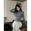 Black with High Collar Autumn and Winter Sexy Slim Fit Long-Sleeved T-shirt